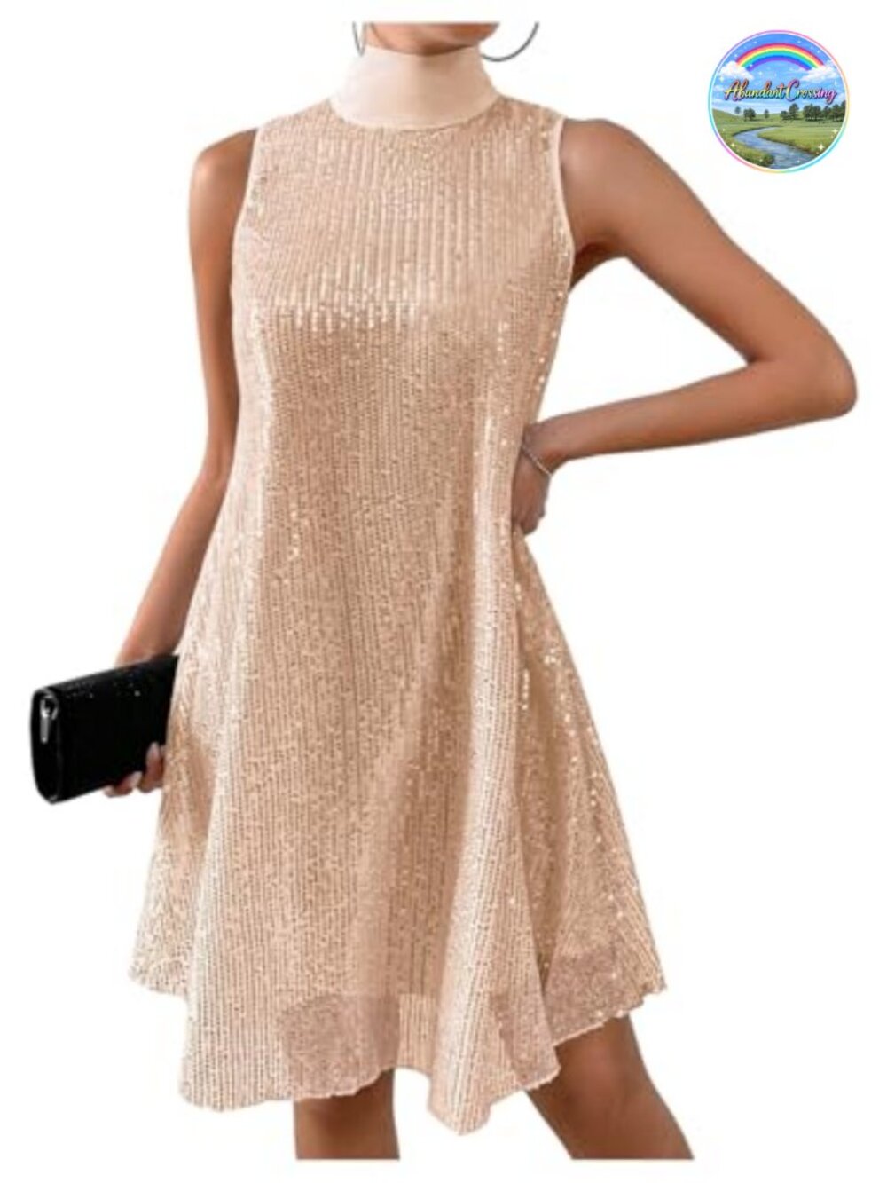 Sequin Sleeveless High Neck Bow Cocktail Dress Women's Party Sparkly Mini Dress - Picture 1 of 5